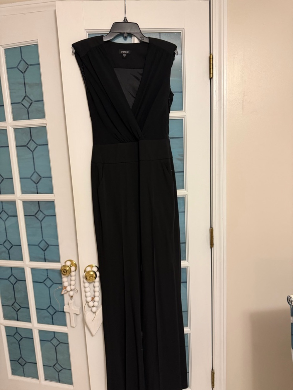 bebe Black One-Shoulder Draped Jumpsuit
